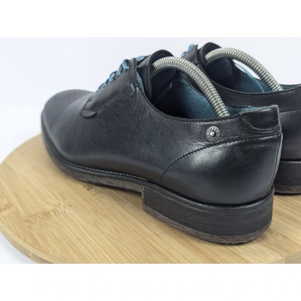 Diesel Mens 9 Black Leather Derby Shoes Textured Cap Toe Blue Laces
